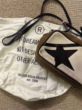 Golden Goose Brown Suede & Cream Canvas Crossbody with Black Star